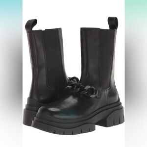 Black Combat Moto Boots with Chunky Sole